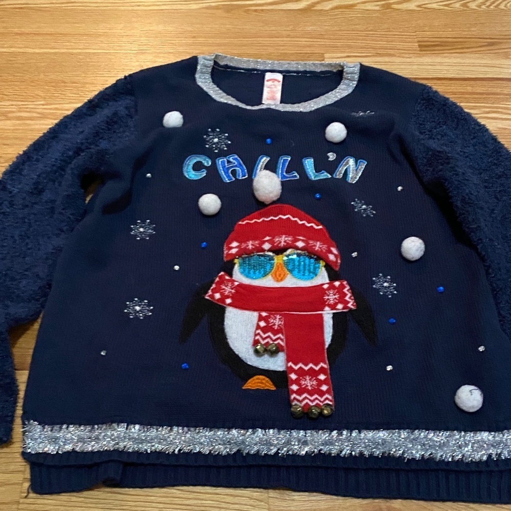 Christmas Holiday Time Navy and Gray Sweater